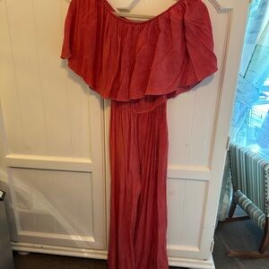 Off-Shoulder Coral Jumpsuit